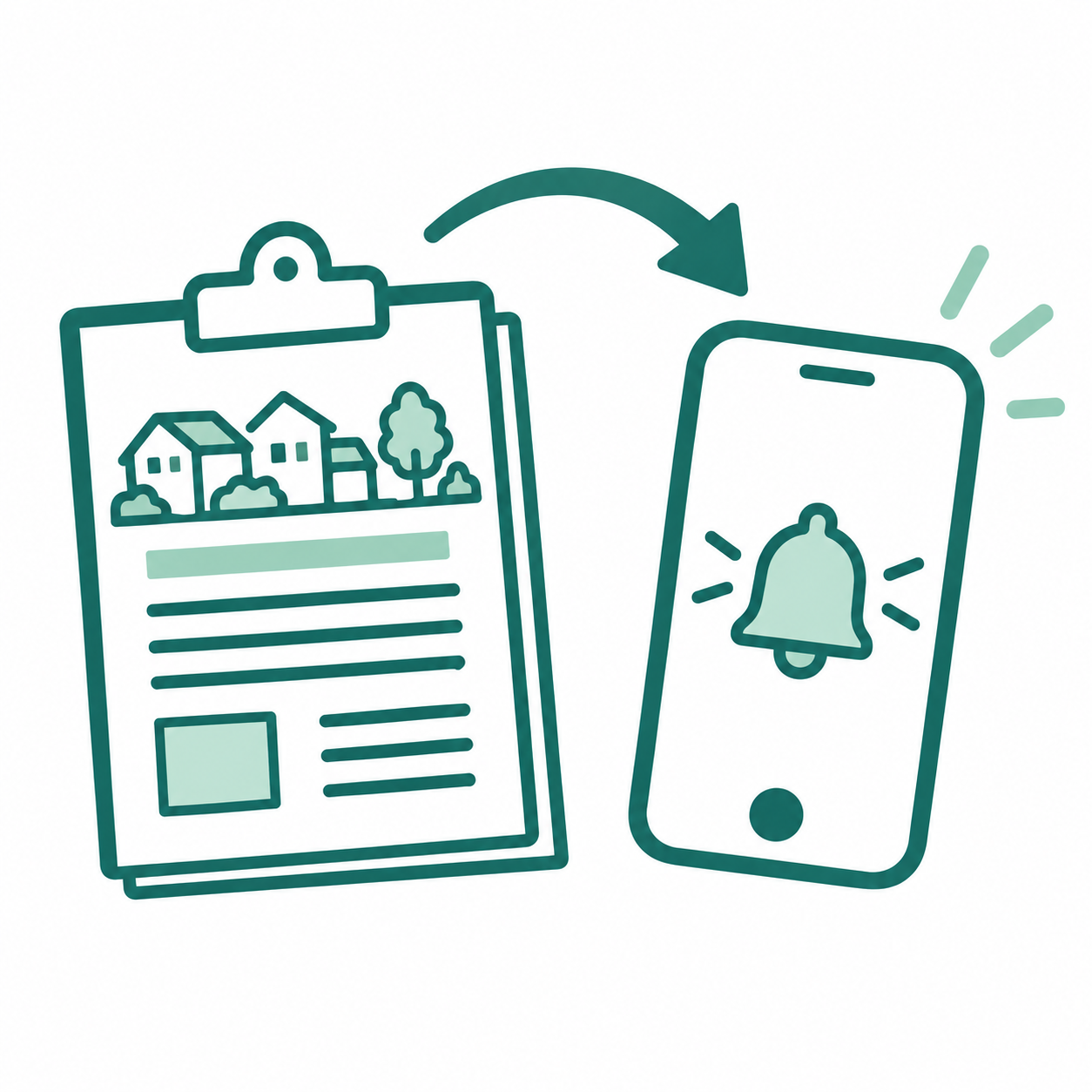 紙の回覧板からスマートフォンへの移行を表すイラスト